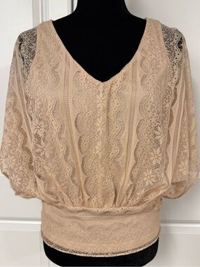 ELLE Floral Overlay Lace Dolman Sleeve Blouse